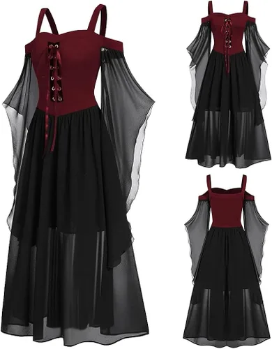 Vista 2 de Vestido de Halloween Hocus Pocus para mujer, talla grande, vintage, renacentista, gótico, irlandés, retro, princesa, belleza, Lolita