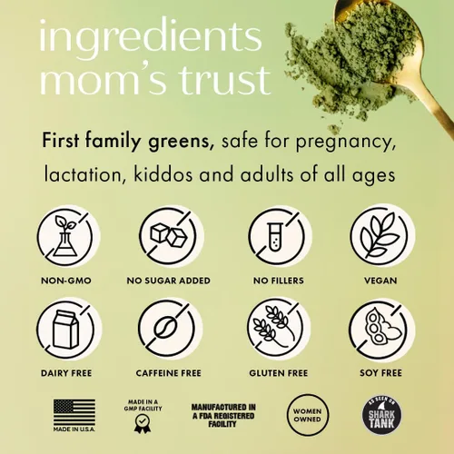Vista 4 de Boobie Mother of All Greens Tu nuevo ritual familiar, polvo diario de súper verduras con más de 35 nutrientes esenciales para mamás y familias