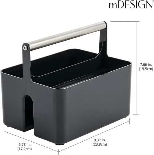 Vista 2 de mDesign - Organizador de almacenamiento para ducha de plástico, cesta dividida, asa de metal para baño, dormitorio, cocina, contiene jabón, champú