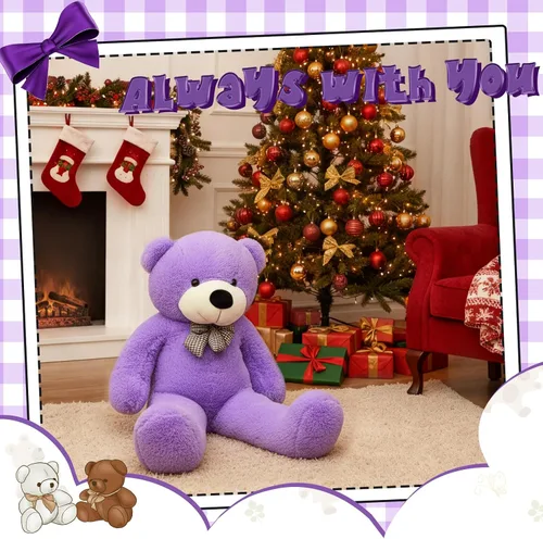 Vista 6 de Meooeck - Oso de peluche grande y grande, bonito regalo de felpa para novia, esposa, amante, aniversario de cumpleaños (lazo, 4 pies, morado)