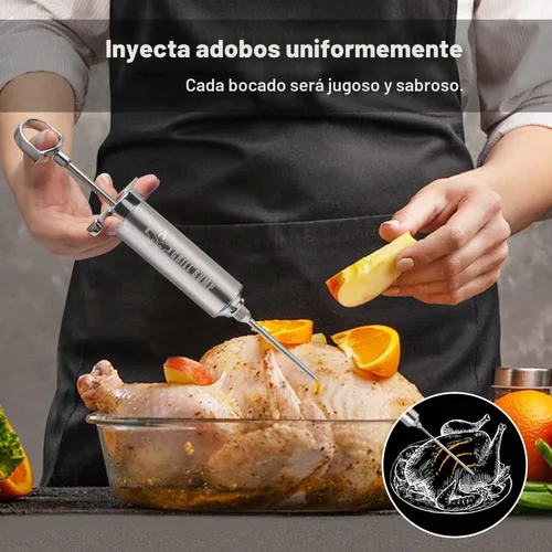 Vista 3 de Grill Bump Kit de jeringa para inyector de carne con 3 agujas de inyector profesional de marinada y estuche de viaje para ahumador de parrilla, pavo