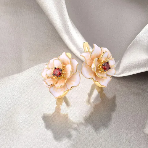Vista 3 de Santuzza - Aretes colgantes de plata de ley 925 con flores esmaltadas para mujer
