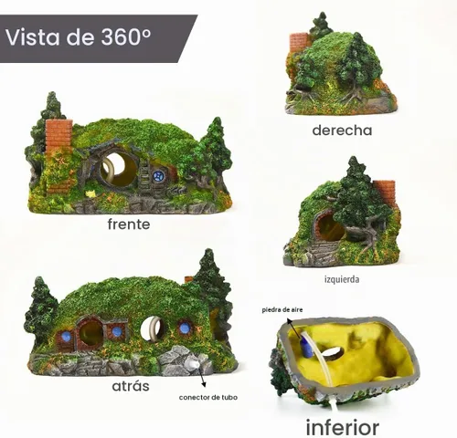 Vista 7 de fazhongfa Decoraciones de Acuario Castillo Decoración de Pecera Ornamentos Temáticos (Hobbit-Pequeño)