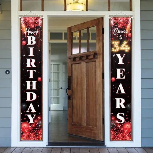 Vista 6 de Letrero de feliz cumpleaños número 10 para puerta, color rojo y negro, decoración temática de fiesta de cumpleaños con purpurina para niños y niñas