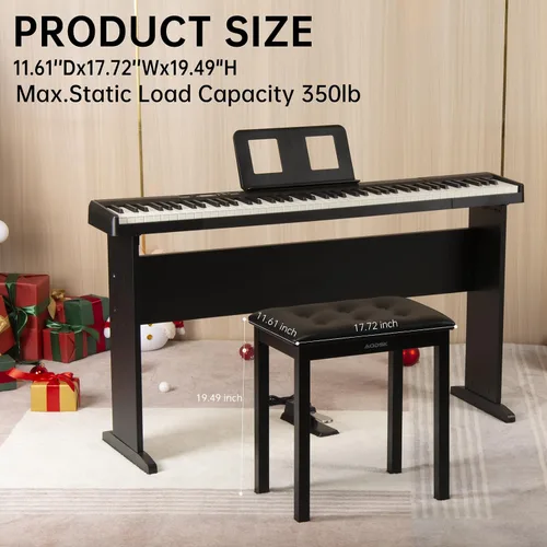 Vista 5 de AODSK - Piano digital de 88 teclas y banco con soporte, pedales, altavoces