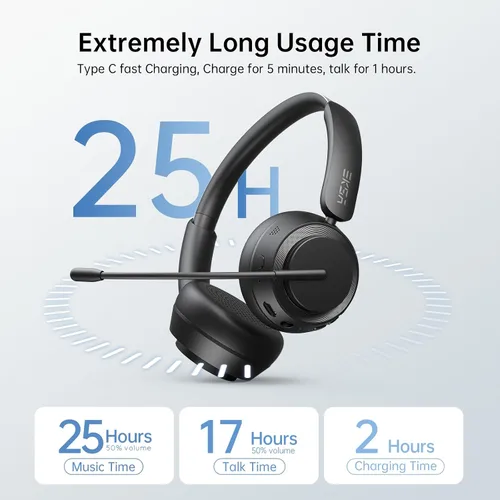 Vista 6 de EKSA Auriculares inalámbricos H35 con micrófono para trabajo, auriculares Bluetooth 5.4 con micrófono con cancelación de ruido AI, tiempo