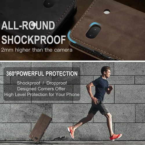Vista 9 de Kowauri Funda para Google Pixel 6A, diseño clásico de piel con cierre magnético, con ranura para tarjetero, a prueba de golpes, funda protectora Café