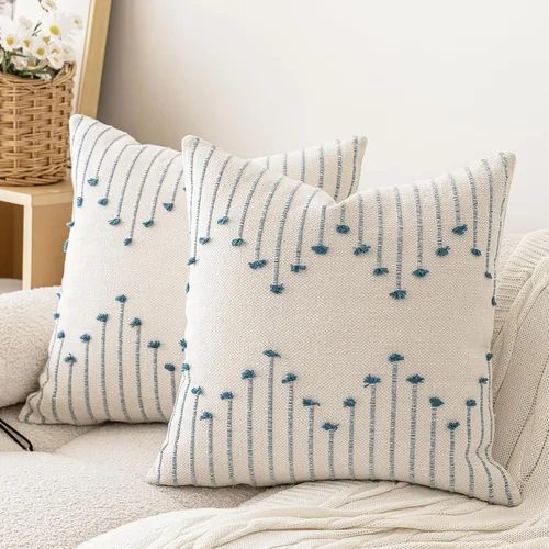 Vista 16 de LILEPOY Juego de 2 fundas de cojín boho de 18 x 18 pulgadas, fundas decorativas texturizadas estilo rústico moderno, fundas cuadradas para cojines