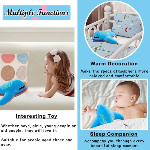Vista 4 de zhidiloveyou Almohada de peluche azul de avión de 15.7 pulgadas, regalo para niños