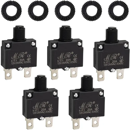 Vista 8 de BlueStars Paquete de 5 disyuntores térmicos de 3 amperios 125/250 V CA 32 V CC, protector de sobrecarga con botón de reinicio manual, terminales
