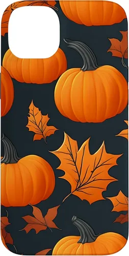 Vista 15 de iPhone 16 Pumpkins Black And Orange Plaid Fall Leaves Autumn Halloween Case