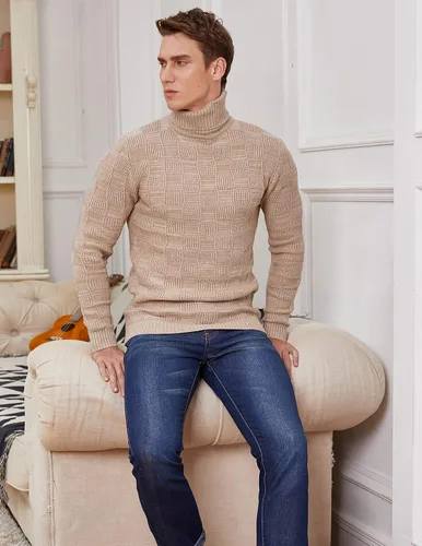 Vista 4 de COOFANDY Suéter de punto de cuello alto para hombre