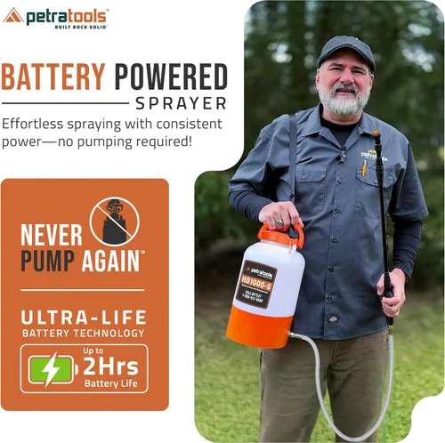 Vista 3 de Pulverizador alimentado por batería PetraTools de 1 galón - HD1000-S - Pulverizadores eléctricos de servicio pesado en césped y jardín para control
