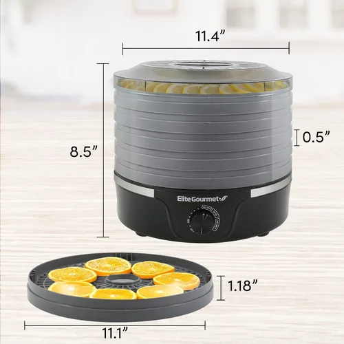Vista 6 de Elite Gourmet EFD319DKG - Deshidratador de alimentos, 5 bandejas sin BPA de 11.4 pulgadas, negro/gris Adjustable temperature controls - makes