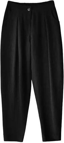 Vista 2 de Minibee - Pantalones informales de lino para mujer con cintura elástica y bolsillos