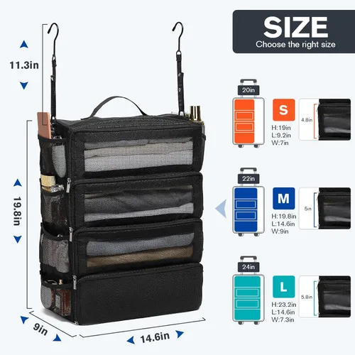Vista 2 de ToMiss Stow-N-Go Organizador colgante de maleta, artículos esenciales de viaje, cubos de embalaje plegables para viajes, Stow-N-Go, organizador