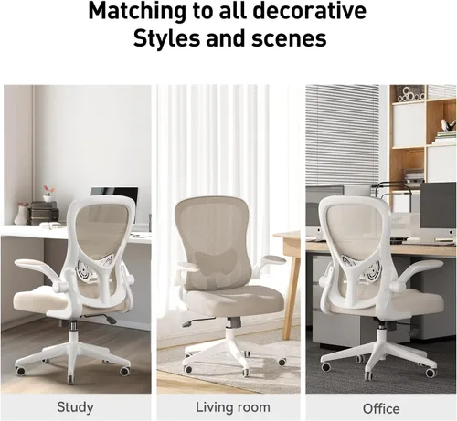 Vista 8 de Hbada Silla de oficina ergonómica, sillas de escritorio de oficina con ruedas silenciosas de poliuretano, silla de computadora de malla transpirable