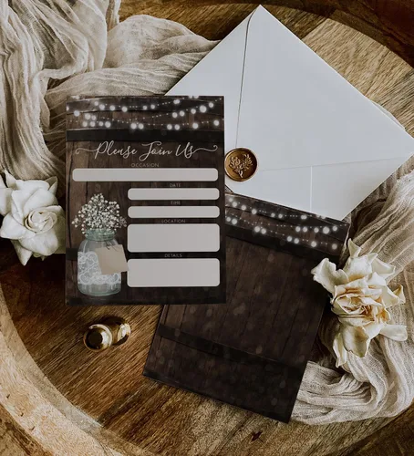 Vista 7 de Your Main Event Prints 20 invitaciones de barril de madera rústica estilo 5x7 invitaciones para bodas, despedidas de soltera, baby shower