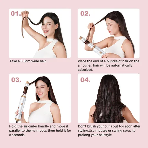 Vista 7 de Cepillo secador de cabello mágico Air Styler 6 en 1, cepillo secador iónico negativo y 3 configuraciones de calor, rizado automático desmontable