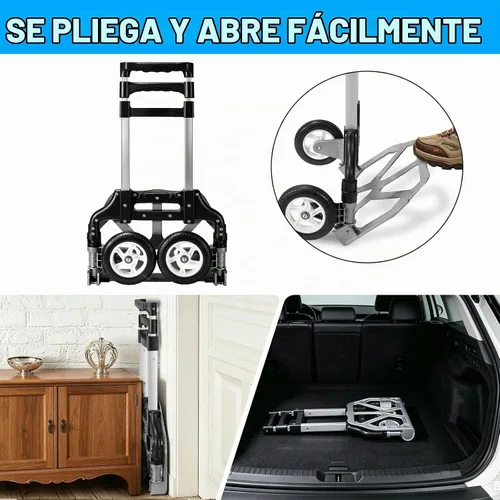 Vista 5 de Carro de mano plegable de aluminio, carrito de mano plegable de aluminio, carrito de equipaje con capacidad máxima de 175 libras, con mango