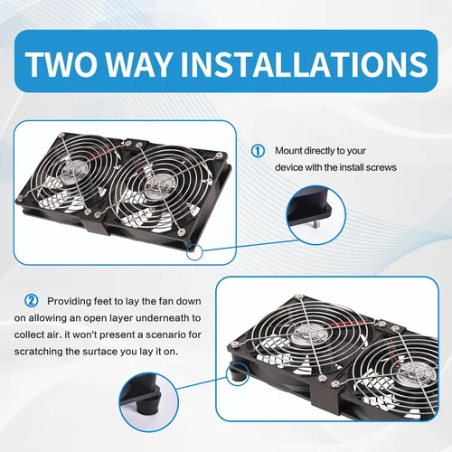 Vista 9 de Ventiladores de computadora dobles de 4.724 in de alto CFM con enchufe de CA, ventilador de velocidad variable de 110 V - 240 V, refrigeración
