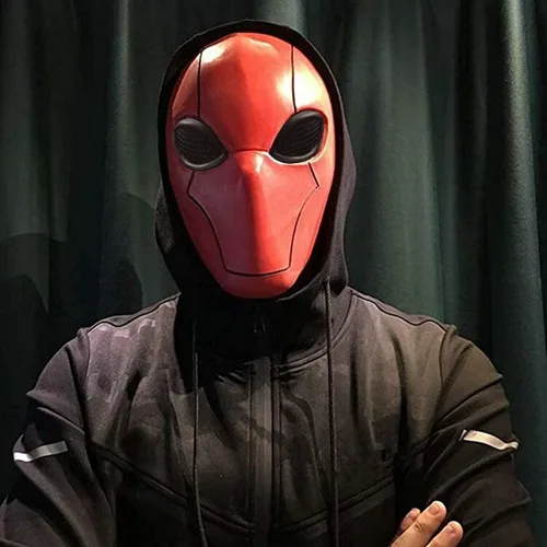 Vista 7 de CAFELE Red Hood Mask Deluxe Latex Full Head Helmet with Mesh Eye Game Cosplay Halloween Costume Accessory