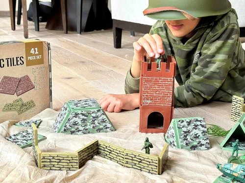 Vista 8 de Bloques de Construcción de Azulejos Magnéticos con Base de Campo de Batalla Militar - Juego con Temática de Guerra del Ejército para Construcción