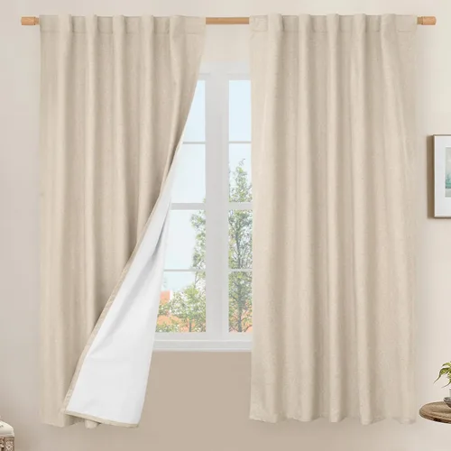 Vista 67 de LAMIT Cortinas opacas cortas de lino de 30 pulgadas para ventanas de cocina sobre el fregadero, cortinas de café texturizadas de lino marfil