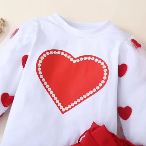 Vista 4 de METYOUEZE Conjunto de falda de manga larga con estampado en forma de corazón para bebé niña
