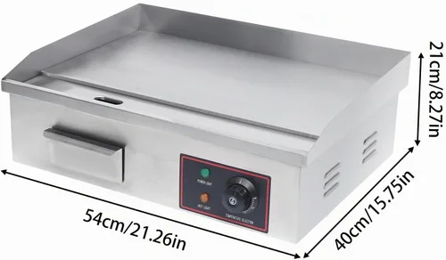 Vista 5 de Plancha eléctrica comercial de 3000 W, parrilla superior plana, placa caliente, barbacoa, antiadherente, grande, control termostático ajustable
