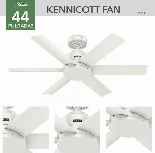 Vista 8 de Hunter 59614 Kennicott - Ventilador de techo para exterior o interior de 44 pulgadas sin luz - Ventilador de techo blanco sin luz, para patio Blanco