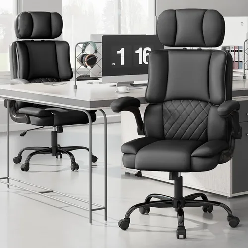 Vista 9 de Silla ergonómica de oficina ejecutiva, silla de computadora con reposacabezas ajustable, silla de escritorio de piel sintética, silla giratoria