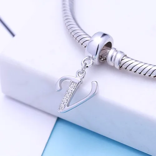 Vista 89 de ABUN Abalorio de plata de ley 925 con letra A a la Z, espaciador de inicial, con circonita cúbica transparete colgante, auténtica, para pulseras