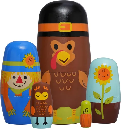 Vista 11 de Muñecas rusas "matrioskas", 5 unidades, 15 cm de alto, diseño de animales, huevos de Pascua, juguetes de anidación, muñecas de madera hechas a mano