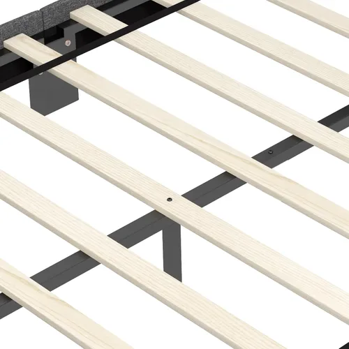 Vista 8 de Giantex Base de cama individual para niños, cama tapizada de tela moderna con cabecera capitoné con botones en la parte trasera de alas, base