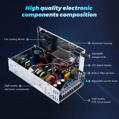 Vista 6 de Fuente de alimentación CC ajustable de 24V 600W, fuente de alimentación conmutable CA 110V/220V a CC 0-24V convertidor CC con pantalla digital LED