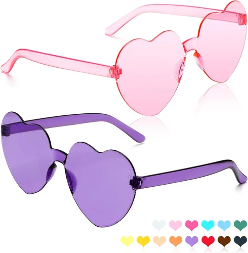 Vista 40 de Lentes de sol con forma de corazón, 2 pares de lentes de sol en forma de corazón, gafas de sol rave para mujeres, regalos de fiesta
