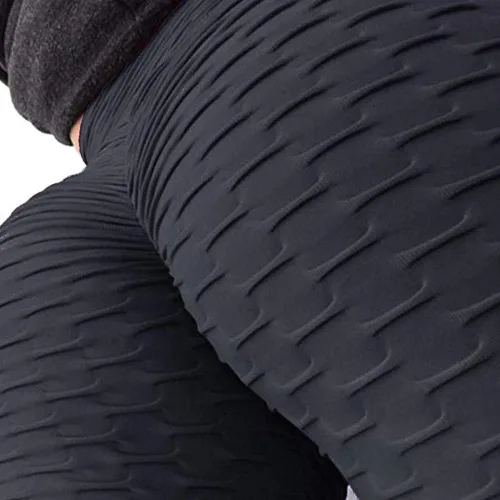 Vista 5 de A AGROSTE - Pantalones deportivos de yoga de cintura alta para mujer leggings elásticos de entrenamiento con diseño fruncido y con textura
