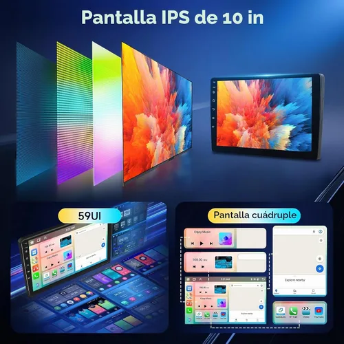 Vista 4 de 6G+128G 8-Core Android Estéreo de coche de doble DIN de 10.1 pulgadas con pantalla táctil IPS, Carplay inalámbrico, Android Auto, radio de coche