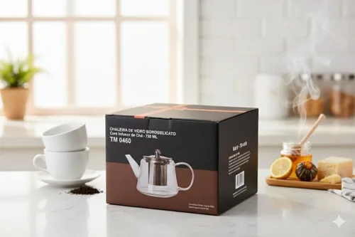 Vista 7 de Tetera de vidrio de borosilicato de 25 onzas (25.4 fl oz) con infusor de acero inoxidable extraíble con caja de regalo, tetera transparente