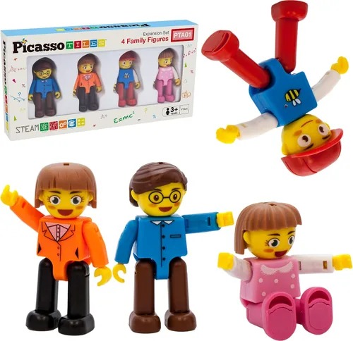 Vista 3 de PicassoTiles Paquete de expansión de 2 piezas de camiones magnéticos para automóviles + 4 figuras de acción de personas familiares: juego educativo