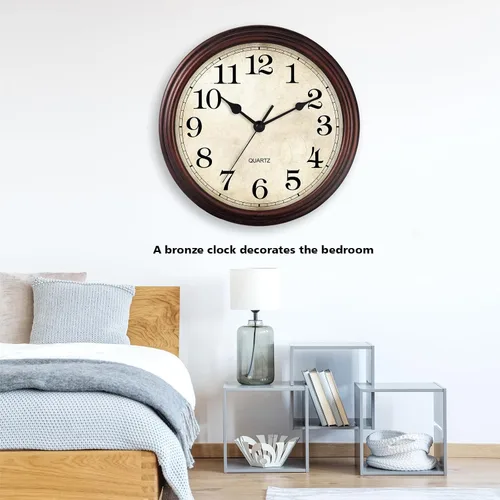 Vista 6 de Reloj de pared de 9 pulgadas, silencioso sin tictac, clásico, funciona con pilas, decorativo para sala de estar, dormitorio, baño, cocina y oficina