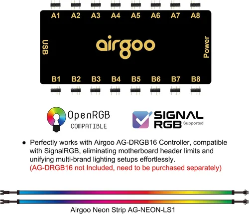 Vista 7 de Airgoo NEON - Tira LED RGB para PC direccionable, 15.75 x 0.55 x 0.28 pulgadas, tubo de goma de silicona difusa para cabezal argb de 5 V y 3 pines