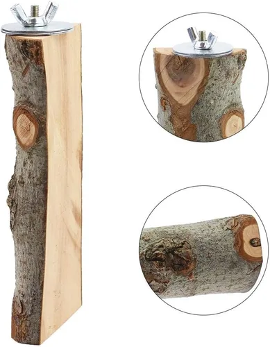 Vista 3 de Juego de 4 perchas de madera natural para jaula de periquitos