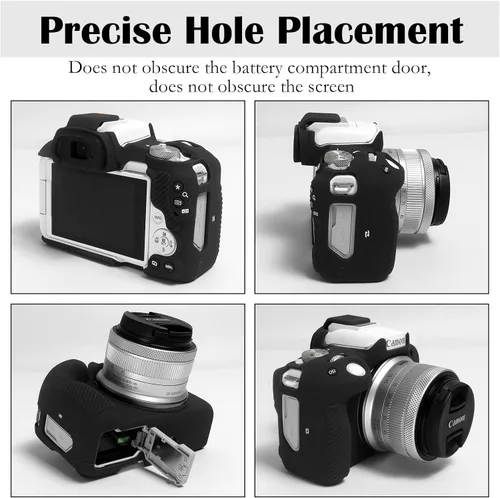 Vista 2 de Easy Hood - Funda protectora para cámara Canon EOS R50, color negro Soft Silicone, Buttons Marking, Slim Fit, Lightweight, Camera Protective