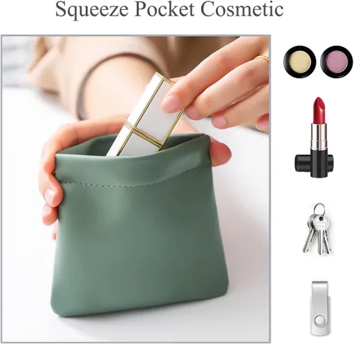 Vista 2 de Bolsa de Cosméticos de Bolsillo, Bolsa de Maquillaje de Cuero Impermeable con Cierre por Presión, Organizador Portátil de Artículos de Aseo
