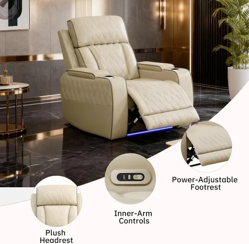 Vista 3 de Juegos de muebles de sala de estar, sofá modular reclinable eléctrico con luces LED, juego de sofá de cuero, sofá reclinable para sala de estar