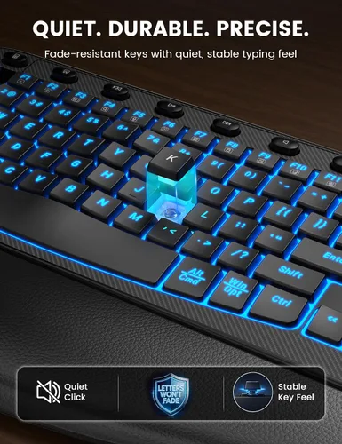 Vista 7 de SABLUTE Combo de teclado y mouse inalámbrico ergonómico, MA12Pro Wave teclado con reposamuñecas de cuero para escribir cómodamente, retroiluminación