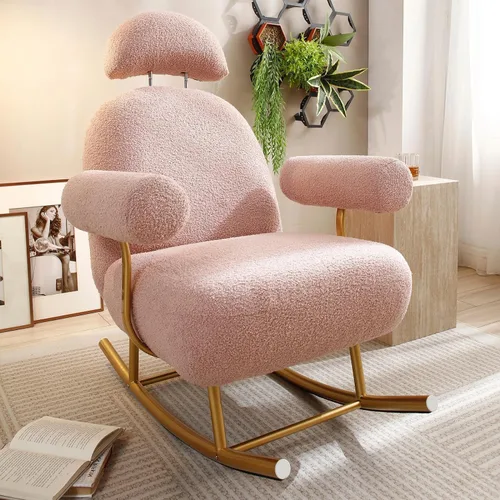 Vista 11 de KEVINSPACE Mecedora moderna, moderna silla ligera tapizada para cuarto de bebé, silla mecedora para guardería, cómoda silla de acento cargada