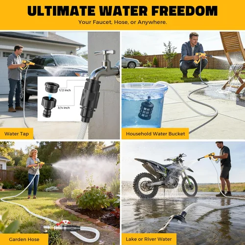 Vista 8 de Ecarke Herramienta de limpieza inalámbrica para automóvil compatible con baterías DeWalt de 20 V, herramienta de limpieza manual de 1200 PSI Amarillo
